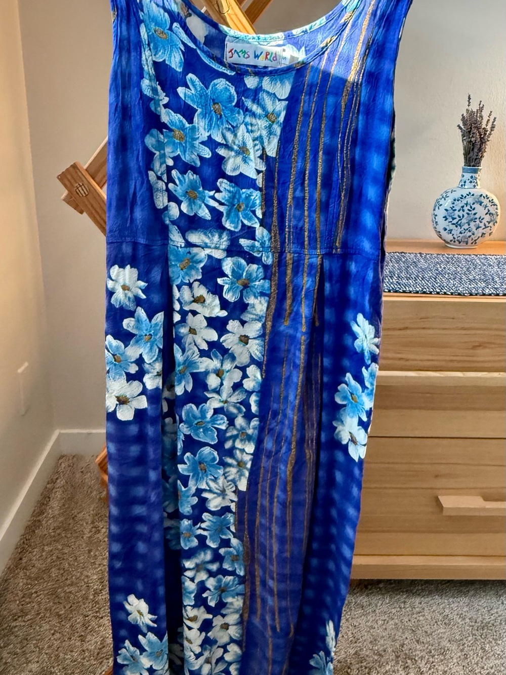 Hawaiian dress Made in Hawaii Blue Floral Maxi dress with pockets!